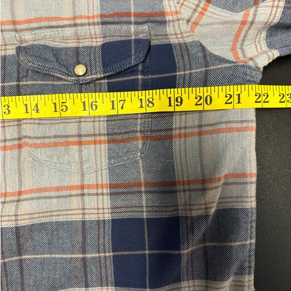 Lucky Brand Saturday Stretch Blue and Gray Check Flannel Pearl Snap Shirt Size M - Picture 7 of 8
